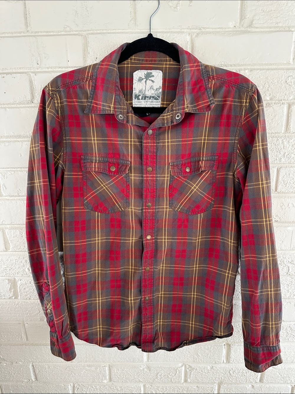 Kirra Shirt Mens S Red Plaid Snap Up Rockabilly Cowboy Coastal Surfer
